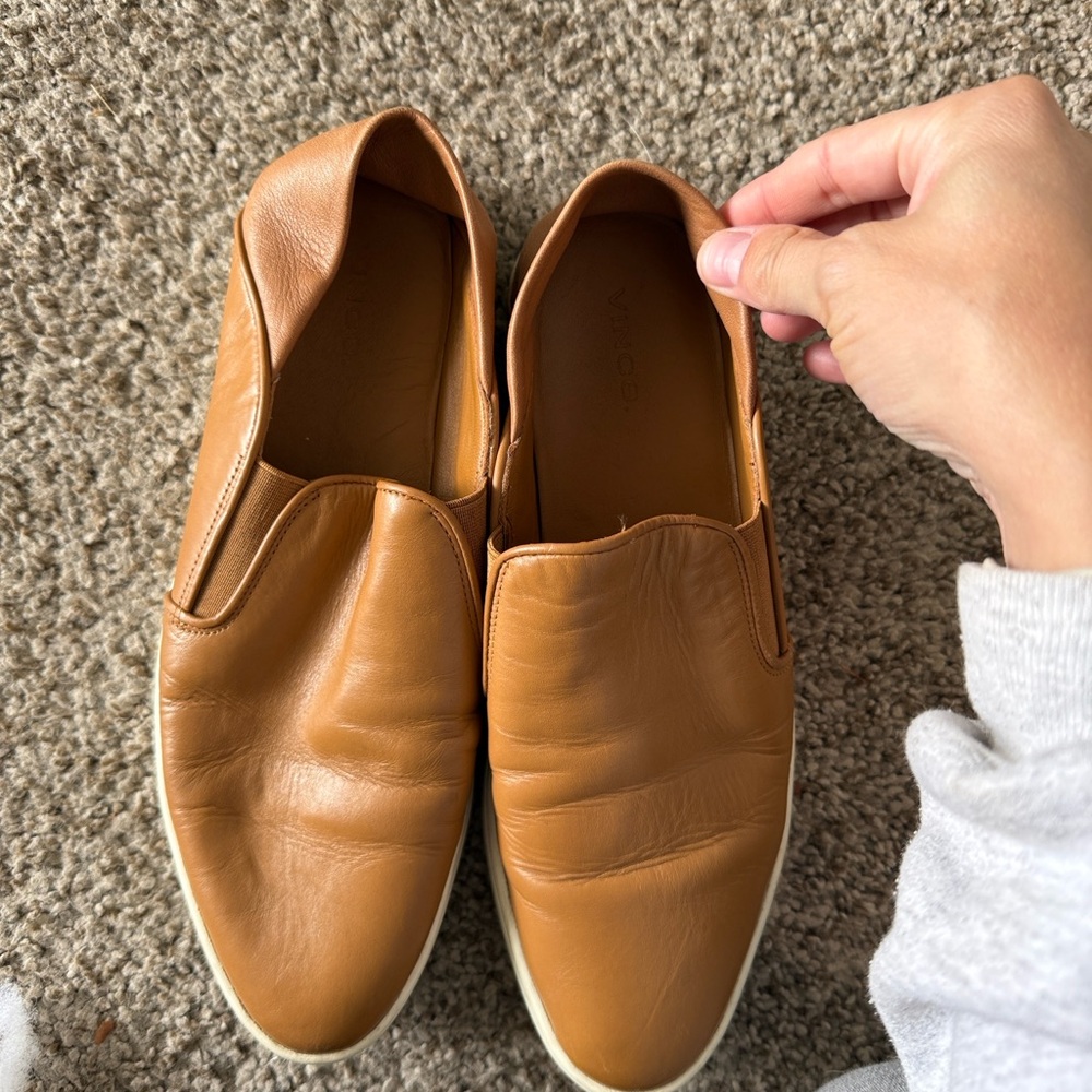 Tan Slip-On Leather Sneakers